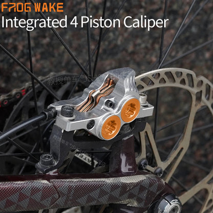 Frog Wake FV4 Mountain Bike Hydraulic Disc Brake Kit – 180mm Rotors, Aluminum 4-Piston Calipers & Levers for MTB