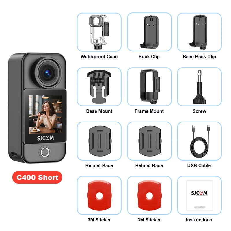 SJCAM C400 4K Action Camera – Dual Screen 30FPS, 90° Flip Touch Display, 6-Axis Gyro Stabilization, Long Battery Life Cam