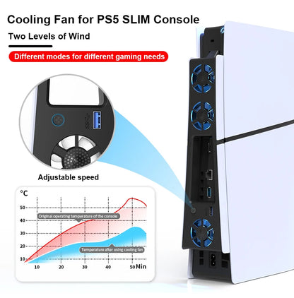 PS5 Slim Gaming Cooling Fan with LED Light – Quiet Efficient Cooling for Disc & Digital Consoles