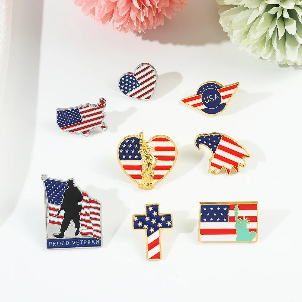 USA Flag Lapel Pin – Cute Coat of Arms & American Map Brooch, National Emblem Button Badge