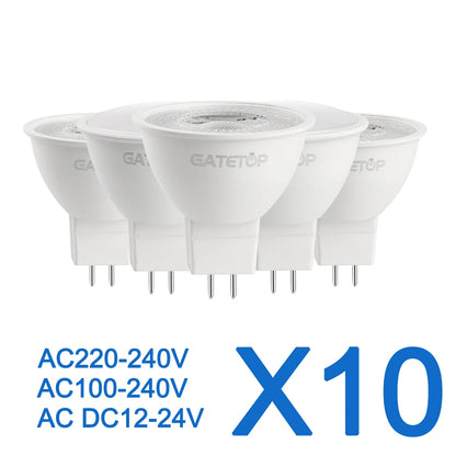 10PCS MR16 GU5.3 LED Bulb – Full Voltage AC/DC 12V–220V Spotlight, Flicker-Free White Light for Home, Study & Indoor Lighting