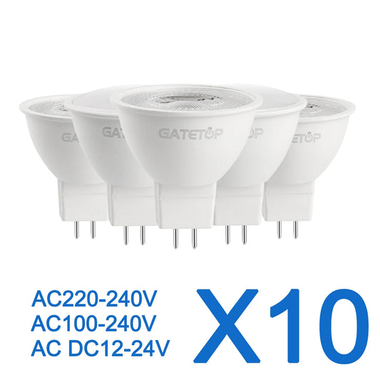 10PCS MR16 GU5.3 LED Bulb – Full Voltage AC/DC 12V–220V Spotlight, Flicker-Free White Light for Home, Study & Indoor Lighting