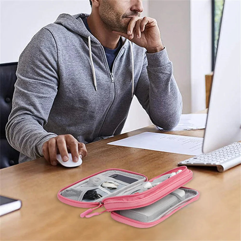 Travel Electronics Organizer Bag — Portable Waterproof Double-Layer Storage for Cables, Wires & Accessories
