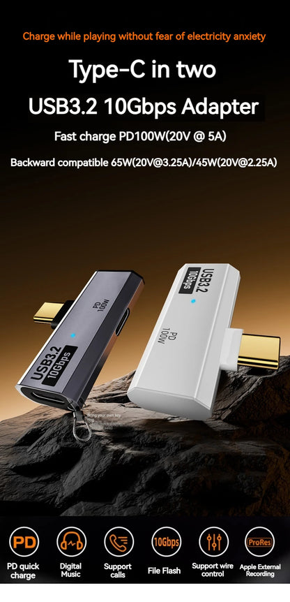 100W USB-C OTG Adapter – Type-C Converter for Fast Charging & 10Gbps Data Transfer, Compatible with Phone, Tablet, MacBook & Earphones