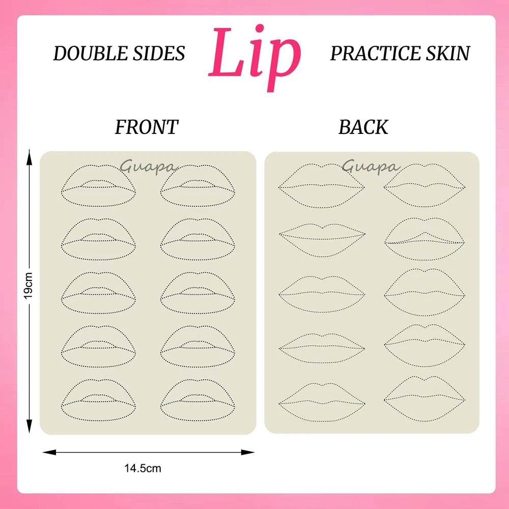 1mm Thick Double-Sided Lip Practice Skin — Microblading & PMU Stencil for Permanent Makeup Tattoo Artists