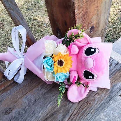 Lilo & Stitch Bouquet PVC Anime Stuffed Doll – Rose & Sunflower Gift for Birthday, Valentine’s & Christmas Day