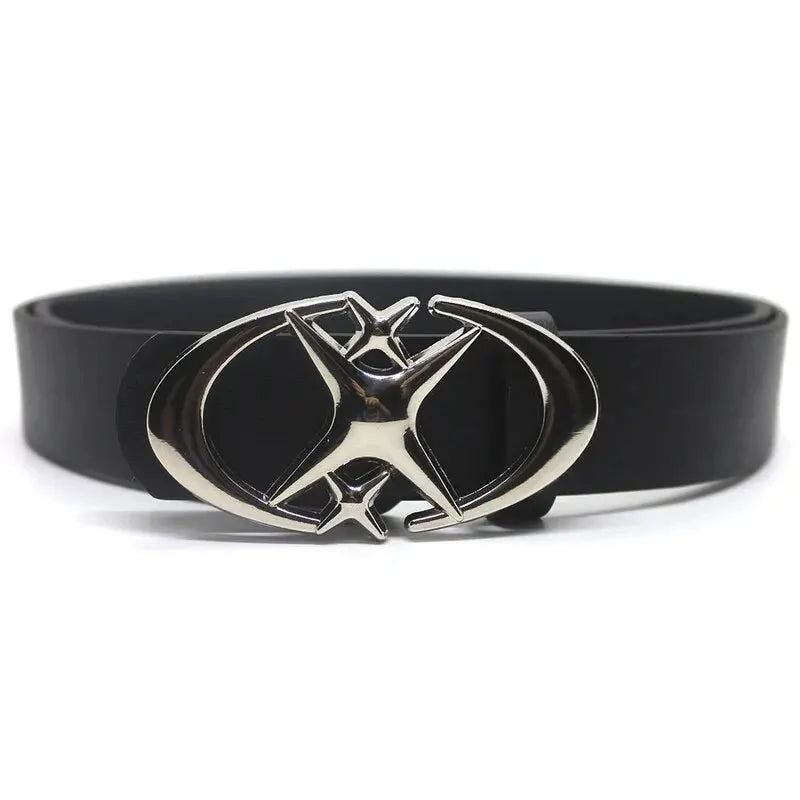 Women’s Punk Star Buckle Belt – Cross Metal Vintage Gothic Y2K PU Leather Waistband for Pants & Jeans, Unisex Fashion Belt