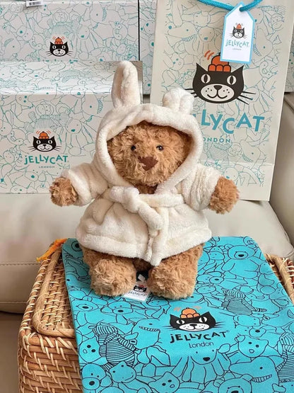 Jellycat Spot Barcelona Bathrobe Bear – Eggplant & Strawberry Bear Dolls, Cute Soothing Companion for Children's Festival Gifts