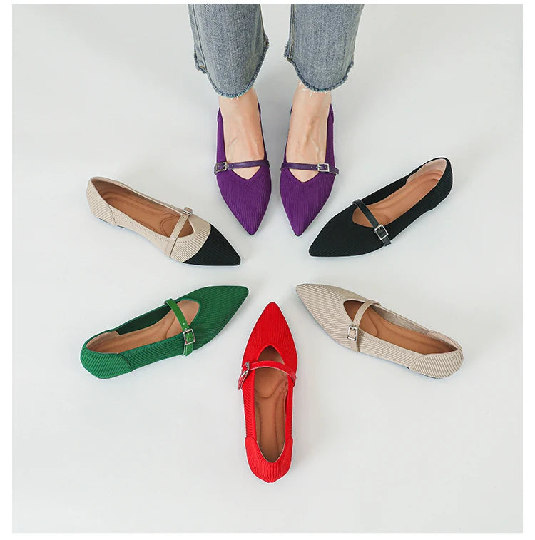 2024 Women's Flat Shoes – Pointed Toe Soft Knitted Sole, Breathable & Comfortable Spring and Autumn New Model