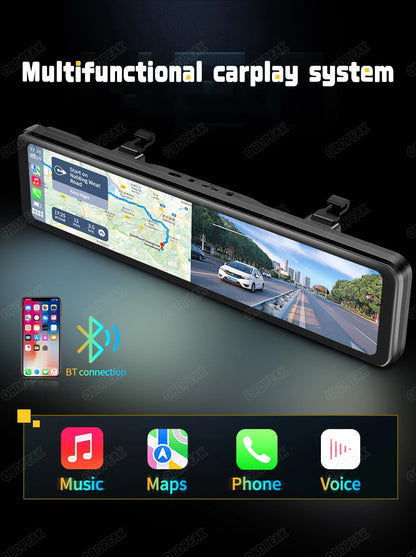 OBDPEAK K4 11.26" Rearview Mirror Dash Cam - 4K 3840x2160P, CarPlay, Android Auto, WIFI, GPS Navigation, Video Recorder