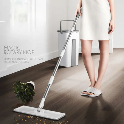 Hands-Free Flat Mop with Bucket – Dry & Wet Floor Cleaner for Easy Household Mopping