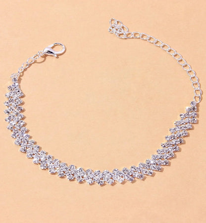 Women's Premium Copper Inlaid Water Diamond Love Foot Chain Bracelet – Elegant Wedding & Party Fashion Jewelry