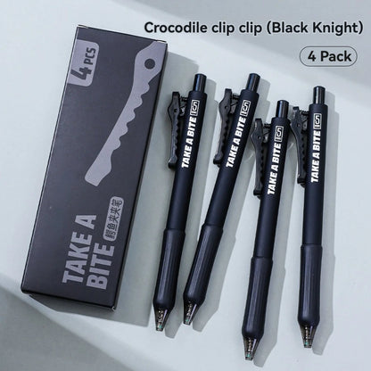 4-Piece Crocodile Clip Gel Pen Set - 0.5mm Black Ink Quick-Dry Smooth Writing Pens