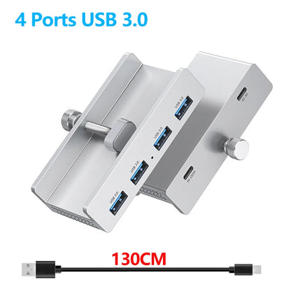 Aluminum 4-Port USB 3.0 Hub — High-Speed Clip Hub with Power Supply, 5–10Gbps Data Transfer, USB 3.2 for Mac & PC