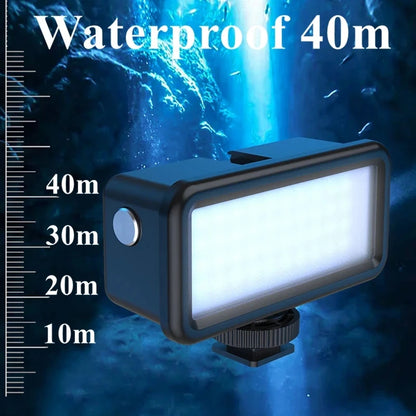 Waterproof LED Diving Fill Light — Compatible with GoPro Hero 12, 11, 10, 9 & DJI Action 3 Cameras, 40M Underwater Video Lamp
