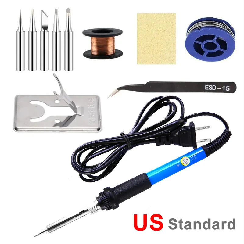 60W Adjustable Temperature Soldering Iron - 110V/220V Electric Welding & Repair Tool