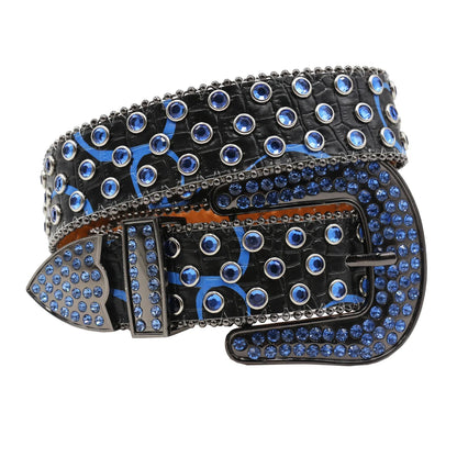 Women’s Rhinestone Skull Leather Belt – Luxury Designer Studded Strap for Jeans, White & Black