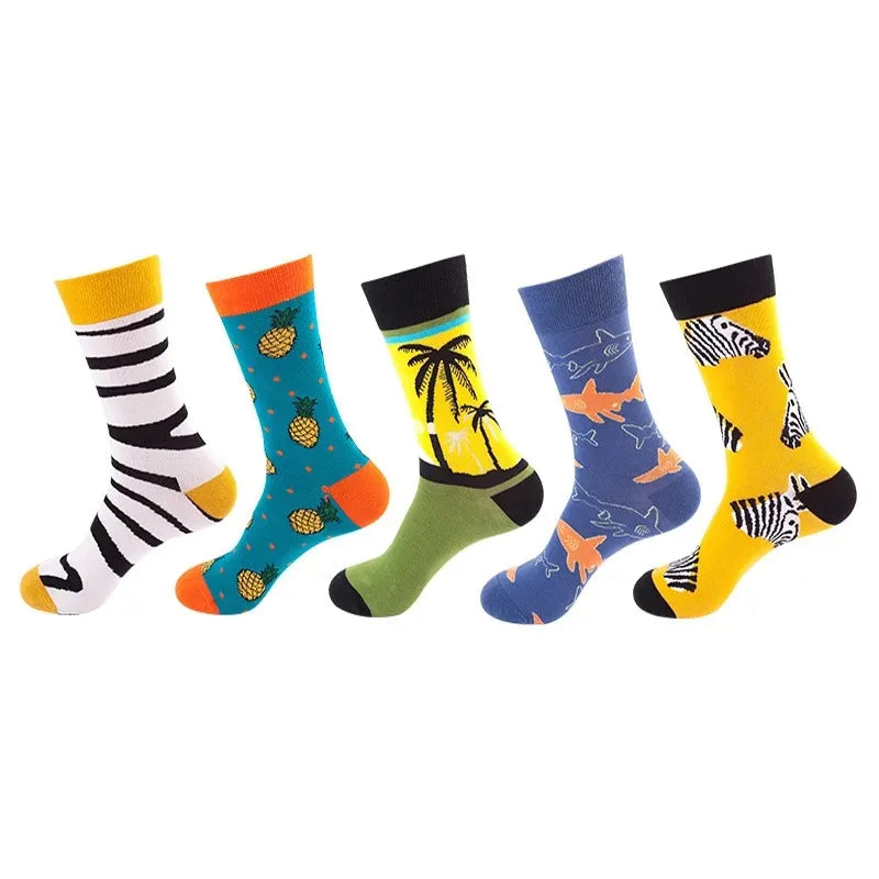 5-Pair Funny Printed Sports Socks - Harajuku Hip Hop Casual Fashion Socks for Men & Women
