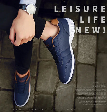MAEDEF Men's Leather Sneakers – Waterproof, Comfortable Lace-Up Casual Footwear, Vulcanized Shoes