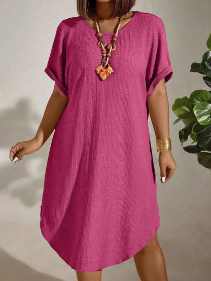 Plus Size Women’s Summer Short Sleeve Dress – 2025 Solid Color Casual European & American Style Outfit