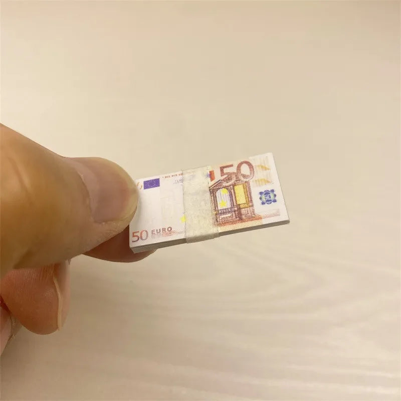 5PCS Mini Dollar & Euro Fake Money Banknotes – Miniature Props for Kids Dollhouse & Decoration