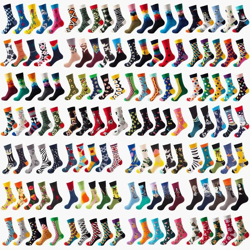 5-Pair Funny Printed Sports Socks - Harajuku Hip Hop Casual Fashion Socks for Men & Women