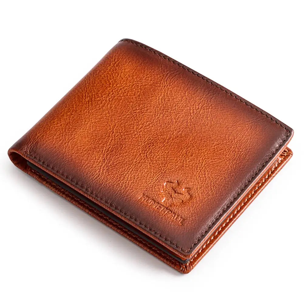 KAVIS Handmade Genuine Leather Men's Wallet RFID Blocking Card Holder with ID Window – Large Capacity Fashion Money & Card Storage Wallet