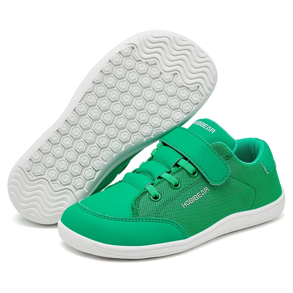 HOBIBEAR Kids Barefoot Shoes – Wide Toe Minimalist Sneakers for Boys & Girls, Lightweight Hook Loop, Mesh & Artificial Leather