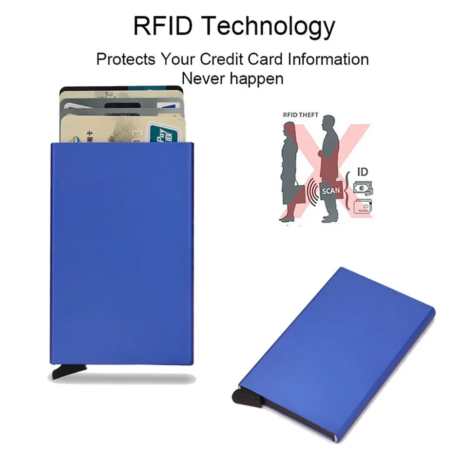 RFID Credit Card Holder Metal Slim Wallet for Men & Women, Pop-Up Minimalist Small Black Purse, Mini Wallet