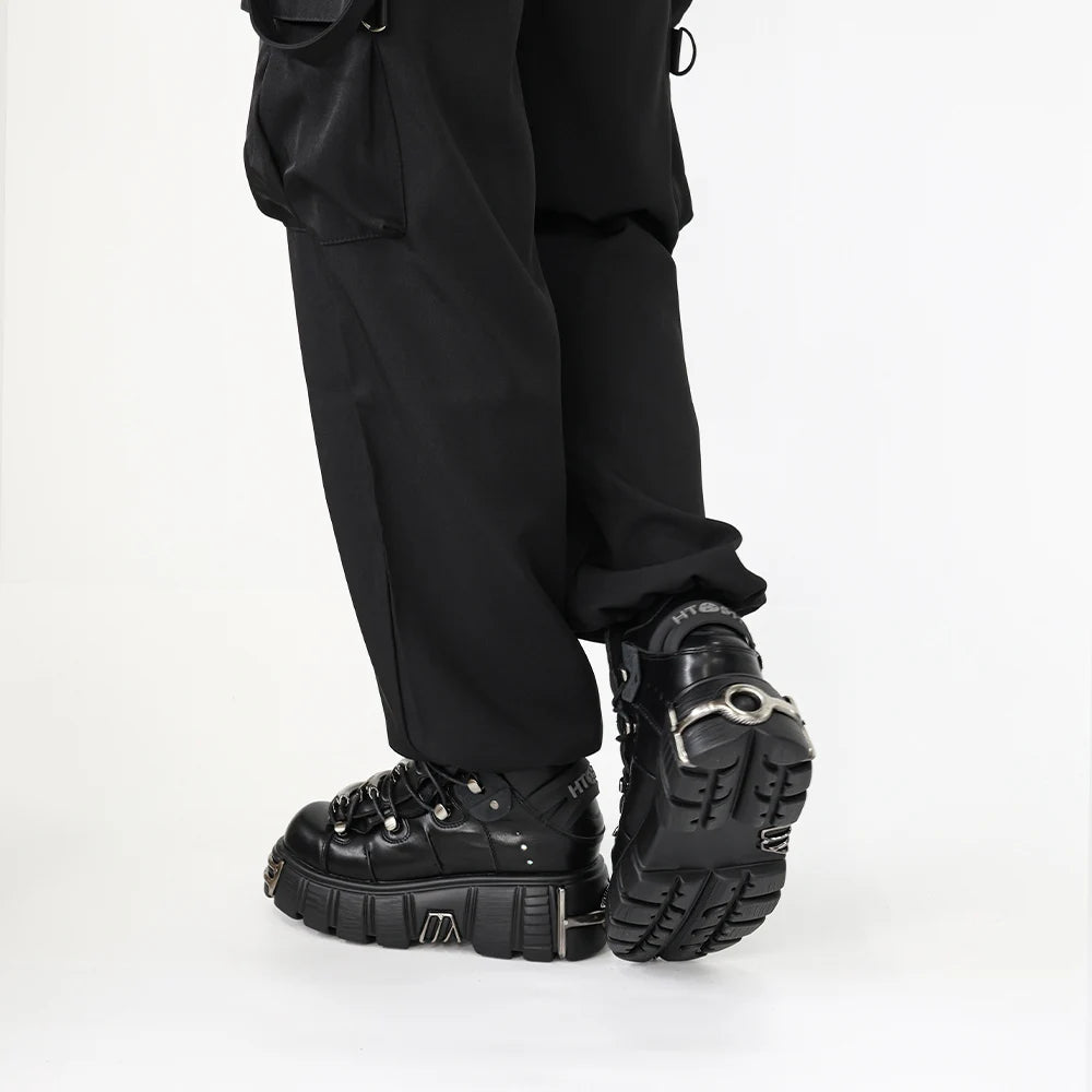 2024 New Punk Style Women's Platform Shoes – 6CM Lace-Up Gothic Ankle Boots with Metal Decor
