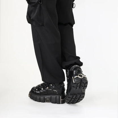 2024 New Punk Style Women's Platform Shoes – 6CM Lace-Up Gothic Ankle Boots with Metal Decor