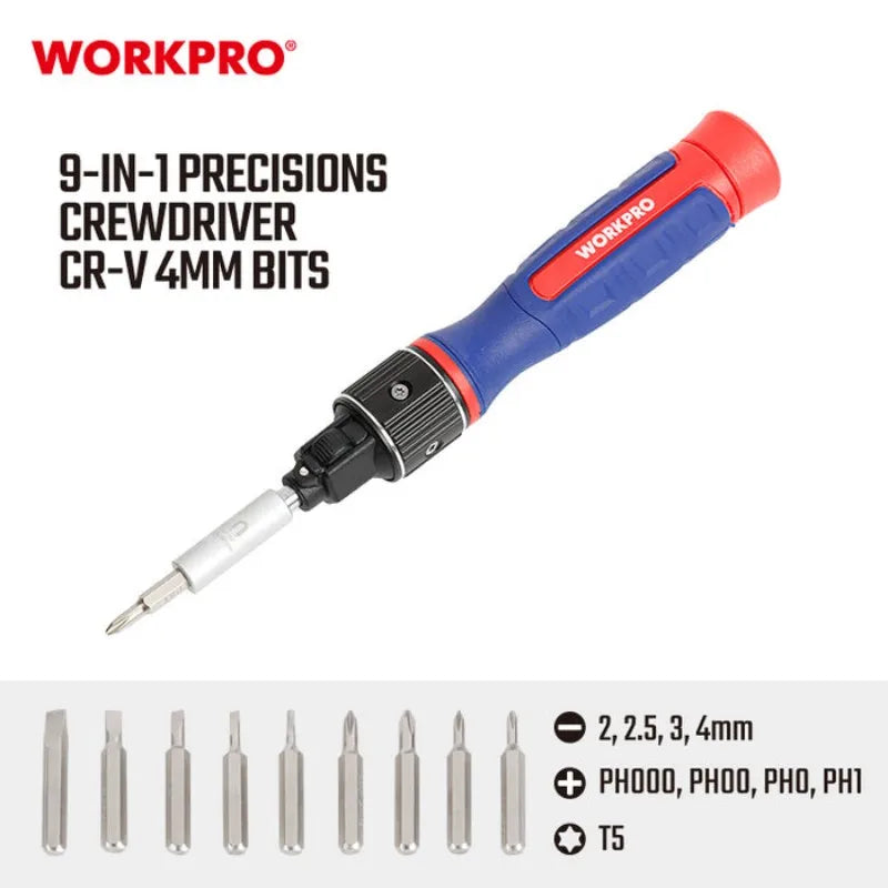WORKPRO WP221070 9-in-1 Precision Screwdriver Set - Double Drive Power Tool Accessory