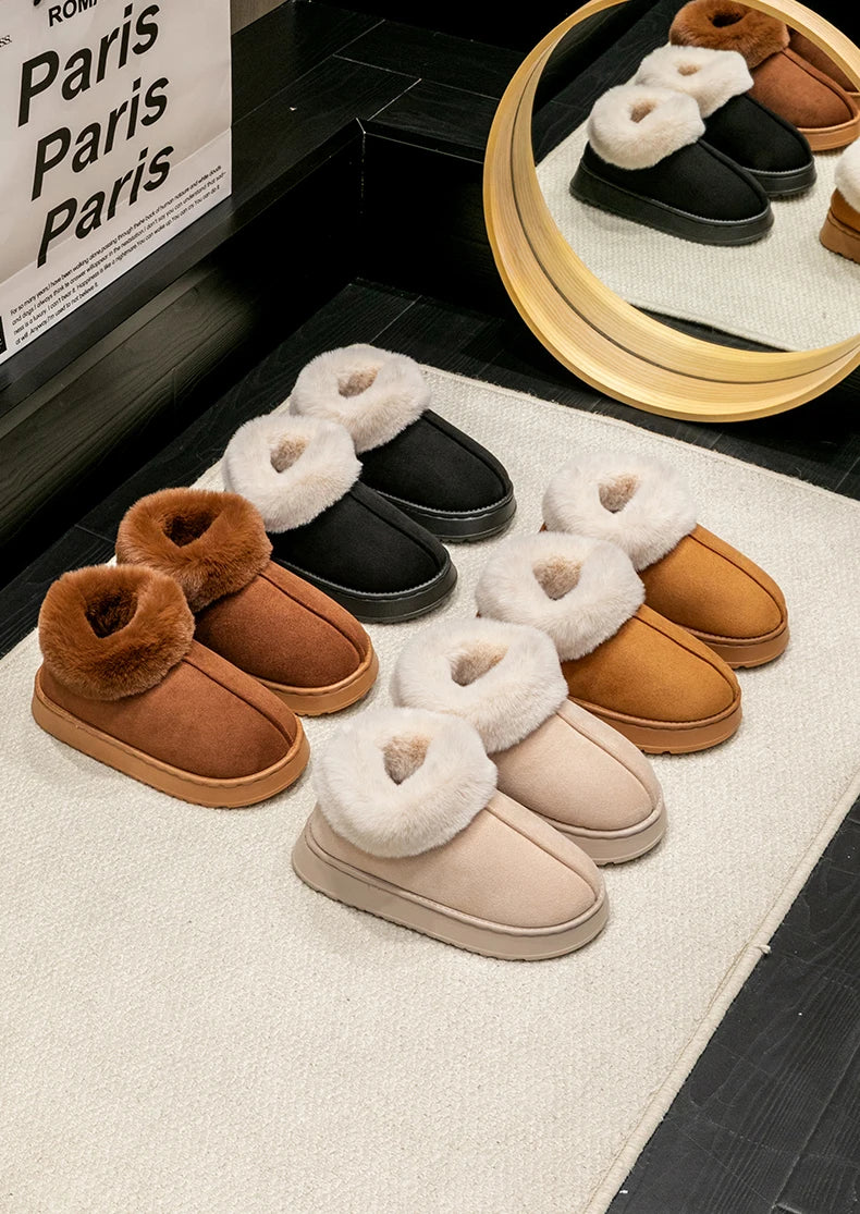 2024 Women's Fashion Snow Boots – Fluffy Plush Faux Fur Winter Slippers, Cozy Indoor Shoes for Men & Women