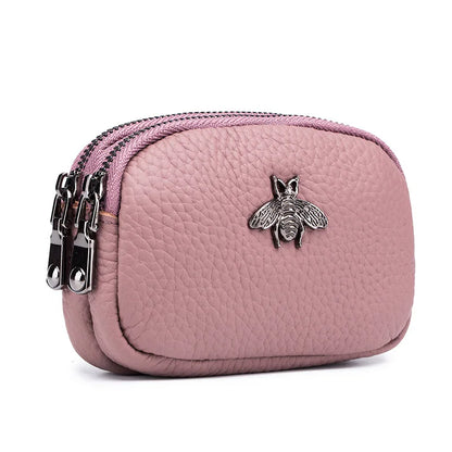 CICICUFF Women's Genuine Leather Coin Purse – Double Zipper Travel Organizer Mini Pouch & Small Wallet