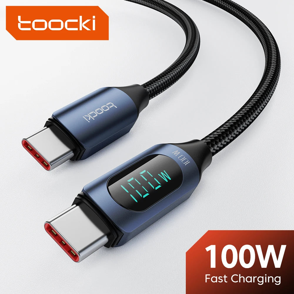 Toocki Type-C to Type-C Cable – 100W PD Fast Charging & Display Cable for Xiaomi POCO F3, Realme, MacBook, iPad
