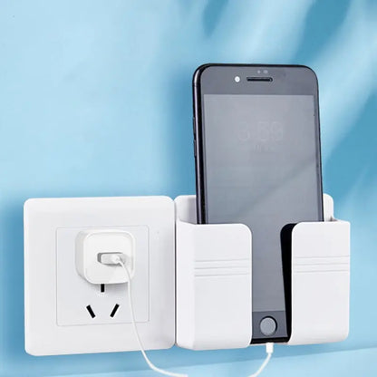 3pcs Wall Mount Phone Holder: White Punch-Free Charging Stand - Lazy Sticky Remote Control Storage Box for Mobile Phones