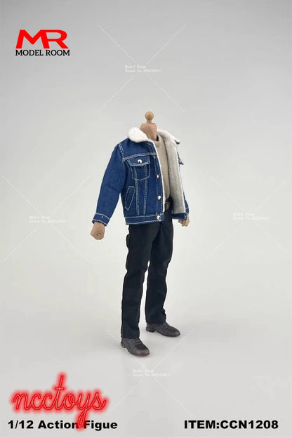 CCN1208 1/12 Scale Male Action Figure Clothes – Lamb Down Denim Jacket, T-Shirt & Casual Pants for 6" Notaman GWtoys Soldier Model
