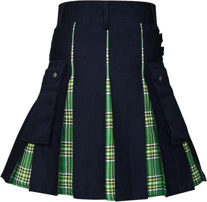 Men's Utility Kilt – 100% Cotton Jeans Hybrid with Modern Box Pleated Tartan, Traditional Design