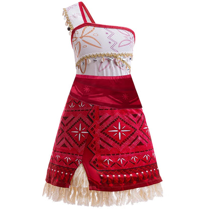 Girls Moana 2 Dress - Halloween Party Adventure Costume, Princess Fancy Clothes, Vaiana with Pet Pig Outfit