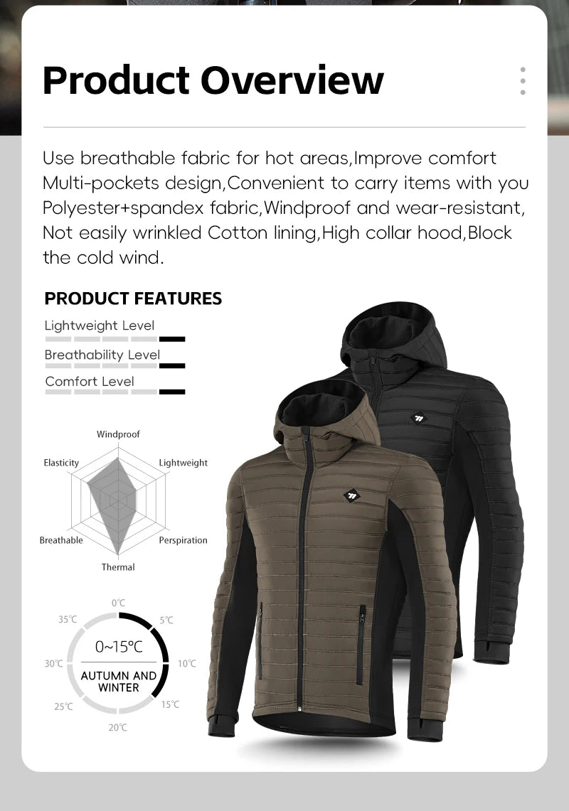 WEST BIKING Men's Winter Cycling Jacket - Thermal Fleece Windbreaker for MTB & Motorcycle, 0℃-15℃