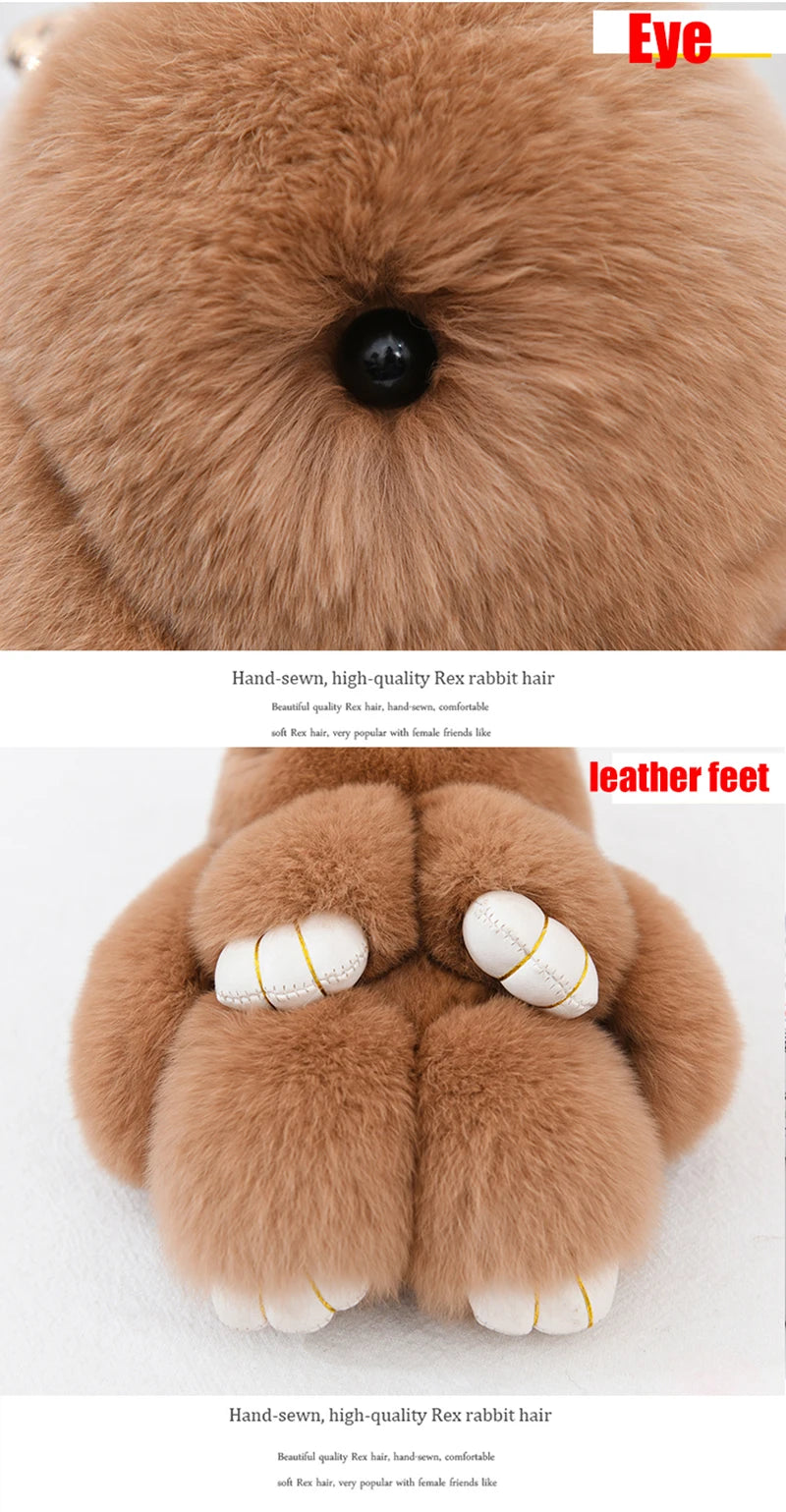 100% Natural Rex Rabbit Fur Keychain – Fluffy Bunny Bag Charm, Doll Toy & Lovely Pendant