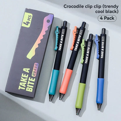 4-Piece Crocodile Clip Gel Pen Set - 0.5mm Black Ink Quick-Dry Smooth Writing Pens