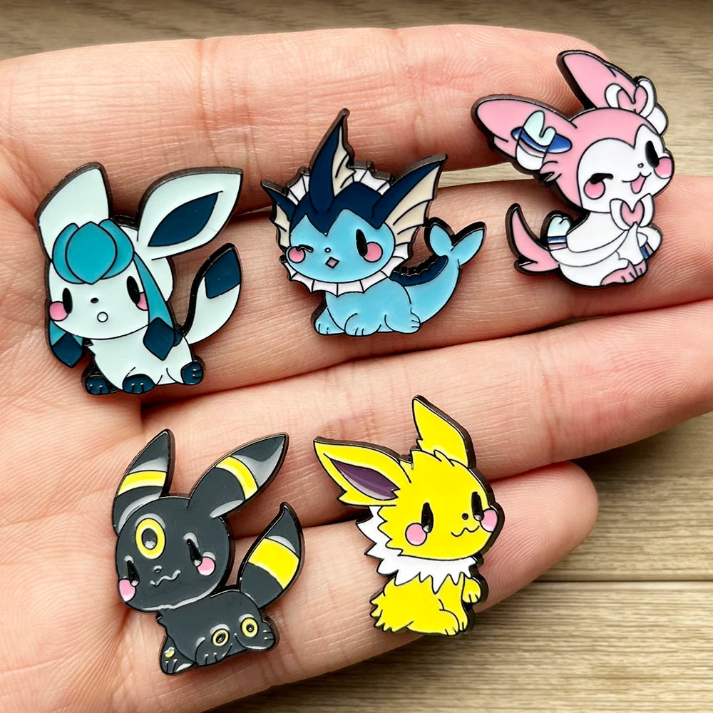 9PCS Anime Eevee Enamel Brooch Set - Cute Metal Lapel Pins for Clothing, Backpacks & Fan Gifts
