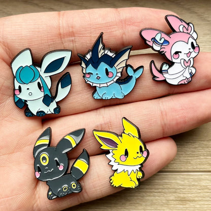 9PCS Anime Eevee Enamel Brooch Set - Cute Metal Lapel Pins for Clothing, Backpacks & Fan Gifts