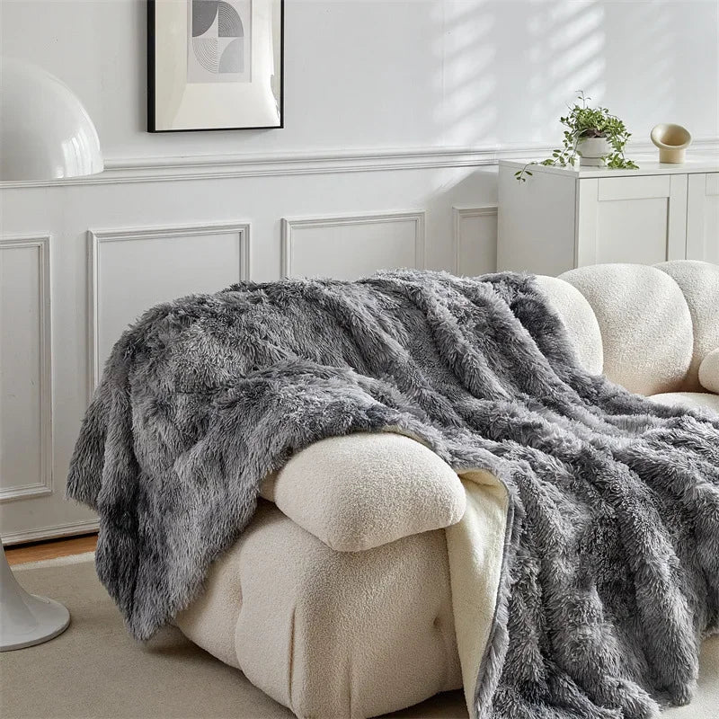 Double Mink & Lamb Fleece Blanket – Coral Fleece Long Hair Solid Color Blanket for Sofa, Soft Cotton Throw