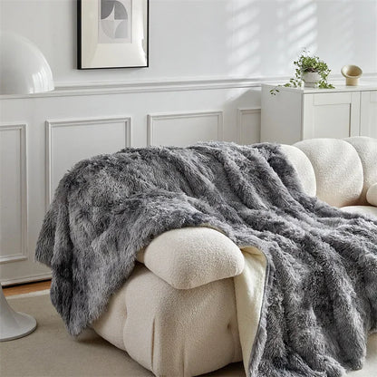 Double Mink & Lamb Fleece Blanket – Coral Fleece Long Hair Solid Color Blanket for Sofa, Soft Cotton Throw