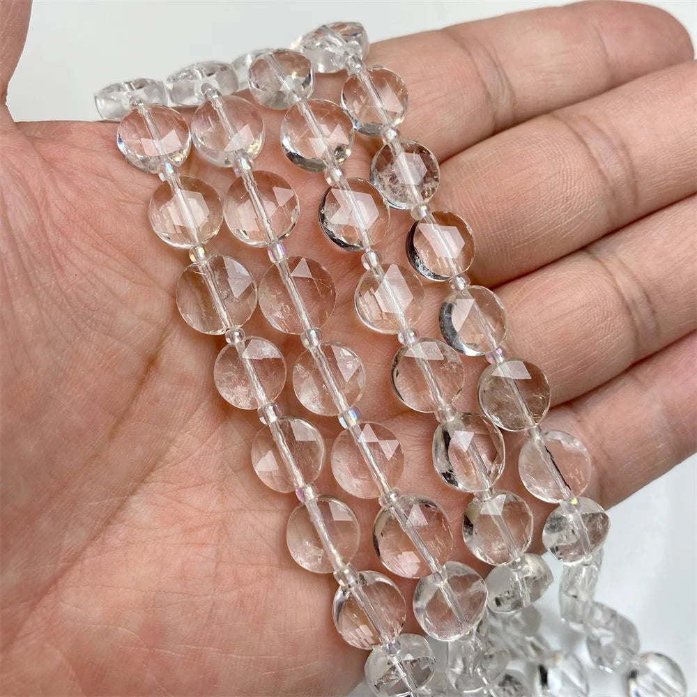 10mm Natural Gemstone Beads - Flat Round Faceted Crystal Jade Loose Beads for DIY Necklace & Bracelet Jewelry Making