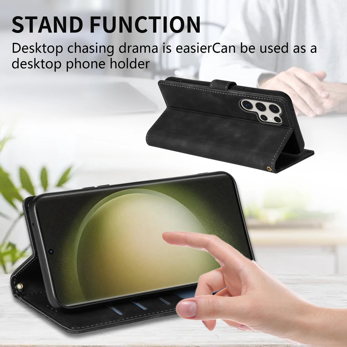 Magnetic Leather Wallet Case for Samsung Galaxy S25 Ultra–S8 – Skin-Friendly Flip Cover with Card Slots & Stand Function