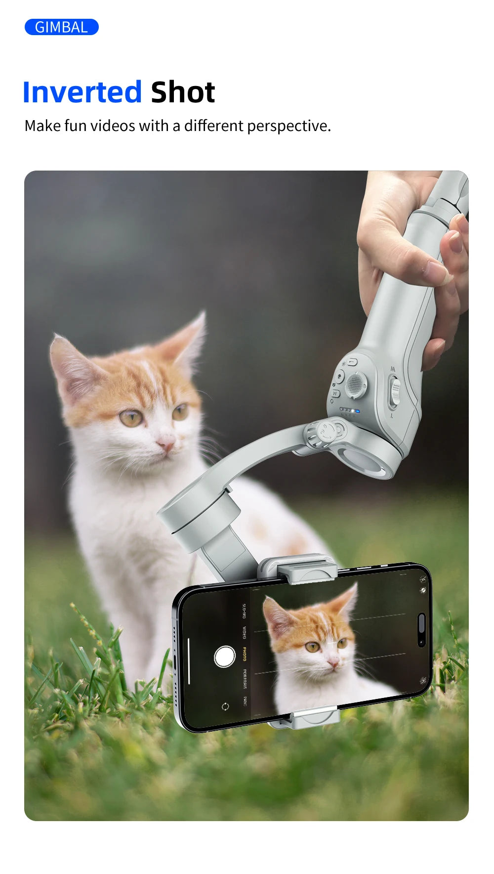 TOKQI M01 3-Axis Handheld Gimbal Stabilizer – Anti-Shake Foldable Holder, Selfie Tripod with Fill Light for iPhone & Smartphones