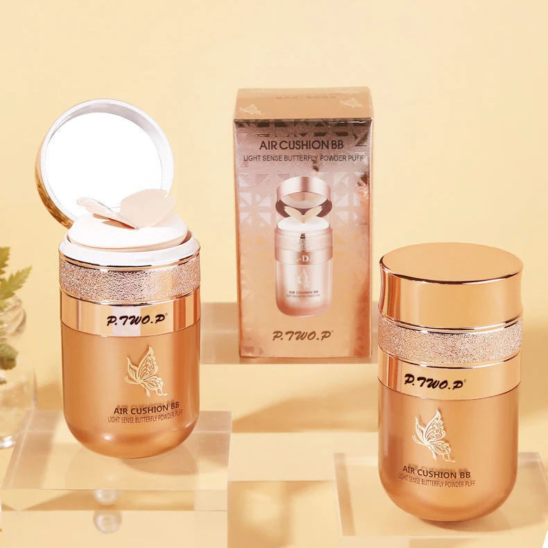 Air Cushion BB Cream with Butterfly Powder Puff – Moisturizing Foundation, Concealer & Whitening Oil-Control Waterproof Makeup
